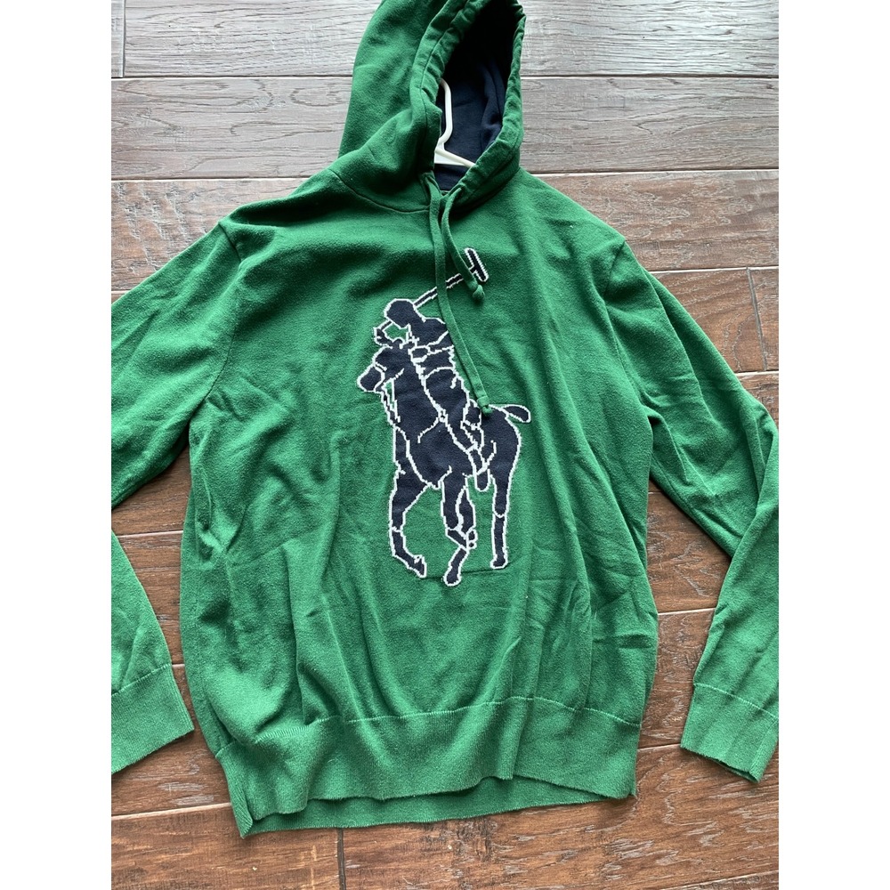 Polo Ralph Lauren Mens L Green Big Pony Logo Pullover Hoodie Navy